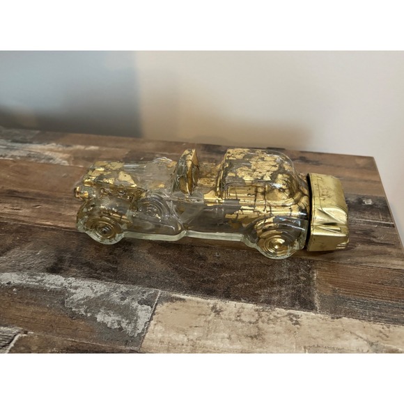 Vintage Avon Clear Glass Car Cologne Decanter Bottle Gold Accent Collectible - Picture 1 of 6